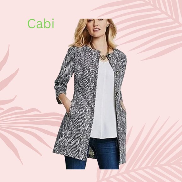 CAbi Black and White Chevron Jacket classy suit jacket work medium work blazer - Picture 1 of 11